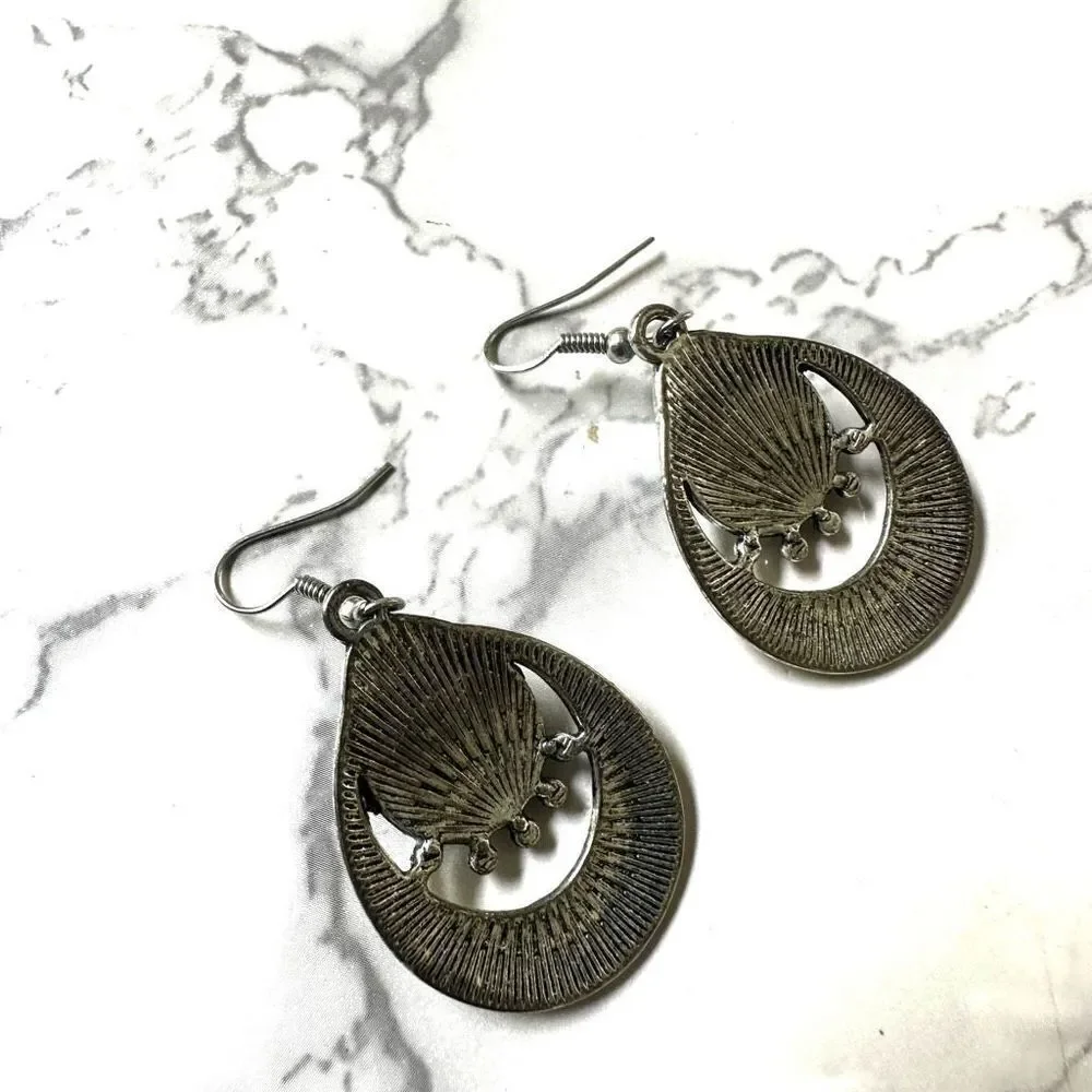 Silver and blue drop earrings silver tone